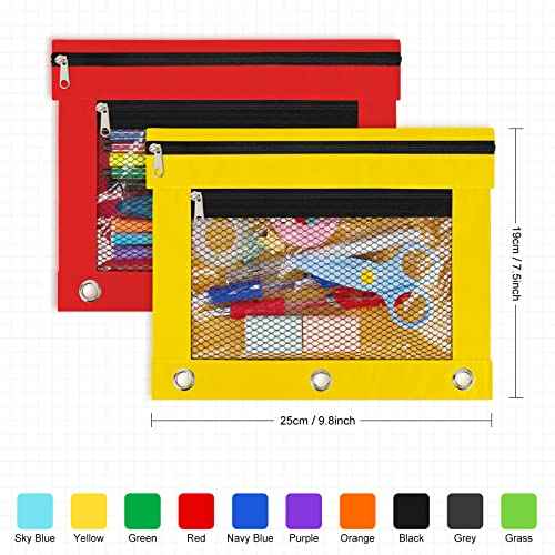 32 Colorful Pencil Pouches with Zipper - 3 Ring Binder Pencil Case for Classroom & Teacher Supplies
