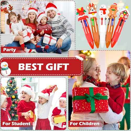 LiYiQ 100 PCS Christmas 4-in-1 Multicolor Pens Bulk for Kids Christmas Stocking Stuffers Christmas Classroom Gifts for Students