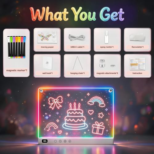 Signsxcel 17'' Rechargeable LED Drawing Board - White, Kids Art Gift