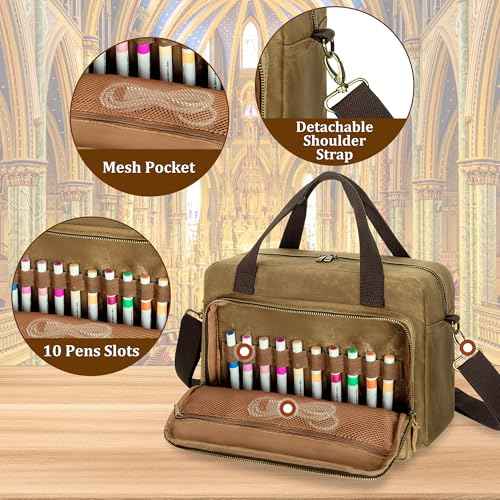 Damero Bible Tote Bag for Men, Large Bible Bag with Cup Holder, Waxed Canvas Church Bag Bible Cover Bag with Detachable Shoulder Strap