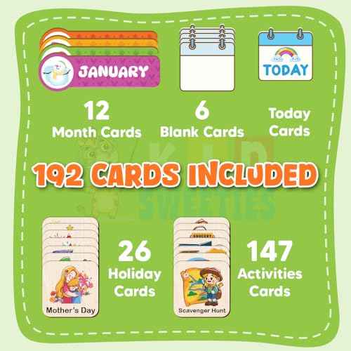 Wooden Weekly Calendar for Kids, Kids Weekly Planner, Large Week's Routine 15x16 inch 194 Cards, Daily Weekly Routine for Boys Girls Age 3+