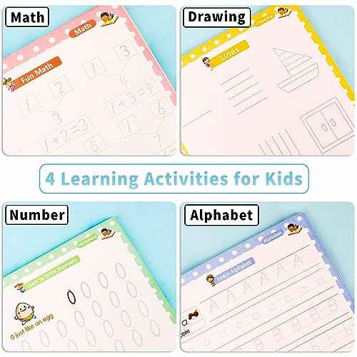 Grooved Handwriting Book Practice, Magic Copybooks for Kids Reusable Handwriting Practice Set, Preschool Calligraphy Workbook with a Storage Bag for Easy Use