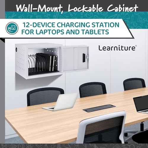 Learniture Structure Series 12-Device Charging Station for Laptops and Tablets, Wall-Mount Lockable Charging Cabinet for 12 Tablets/Chromebooks, Gray