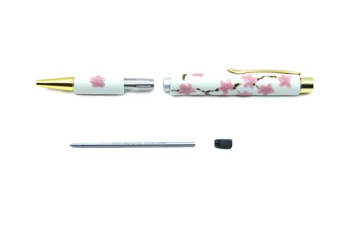 Kiyoteru Made in Japan Craft Pottery Ball-point pen to turn Sakura tree pattern of the White CLK_CTP_201