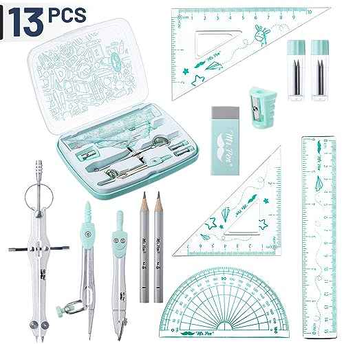 Mr. Pen- Geometry Set, 13 pcs, Compass for Geometry Compass, Geometry Kit Set with Shatterproof Storage Box, Math Compass, Geometry Set for School, Compass Math, Protractor and Compass Set