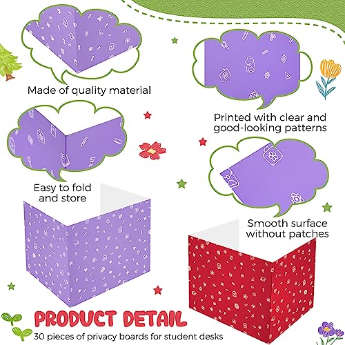 Sherr 30 Pcs Student Desk Privacy Folders with Study-Themed Print, Simple Style & Classic Color