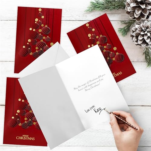 easykart labels 48 Christmas Greeting Cards with Gold Foiling & Embossing with Envelopes, Dark Red Colour, 6.75 x 4.5 Inch Merry Christmas Cards with Seal Stickers For Friends, Family and loved Ones ( 3 Pack )
