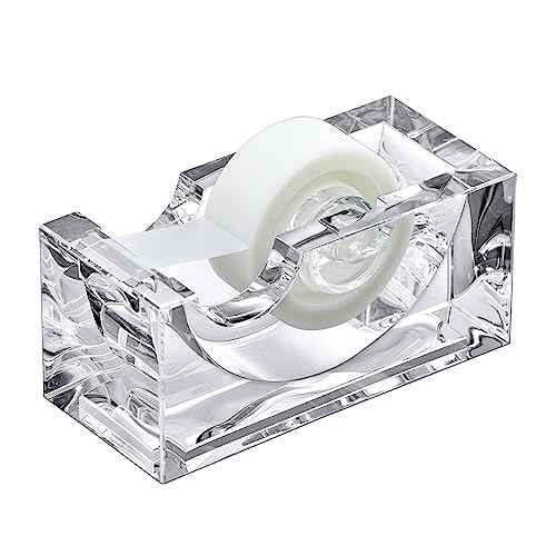 Amazing Abby - Tanya - Acrylic Tape Dispenser (1-Pack), Plastic Label Roll Holder, Clear Sticker Organizer, Perfect Office Desktop Storage Solution for Tapes, Labels, Stickers, and More