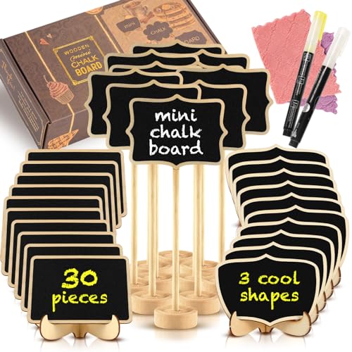 OleOletOy 30 Pack Mini Chalkboard Signs with Easel Stand - Food Labels & Place Cards for Parties & Weddings
