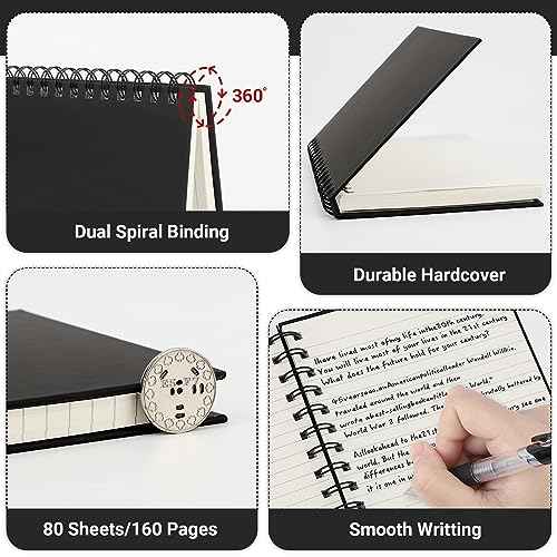 EUSOAR Spiral College Ruled Notebook, 12packs A5 5.5" x 8.3" 160Pages/ 80Sheets, Black Thick Hardcover, Tear-off 100GSM Lined Paper, 1 Subject Notepad for Office Meeting Business School Note Taking