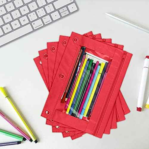 YoeeJob Pencil Pouch for 3 Ring Binder, Zipper Pencil Pouches Bulk, Pencil Case Pouch with Clear Window for Class, School, Office, Red, 24 Packs