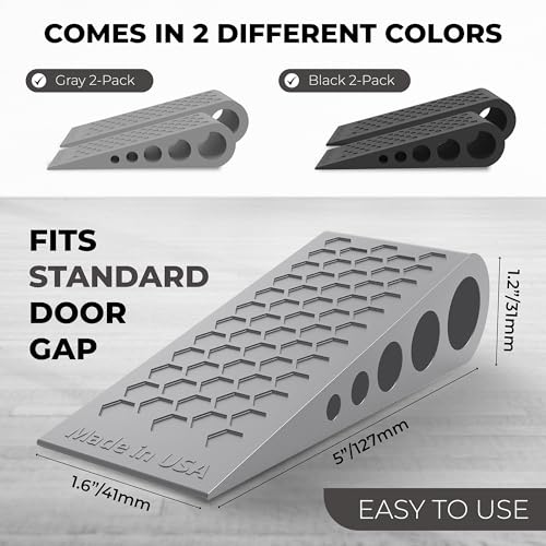Gray 2-Pack Heavy Duty Rubber Door Stops for Bottom of Door - Non-Slip Honeycomb Design, Ideal for Carpet & Tile, Made in USA
