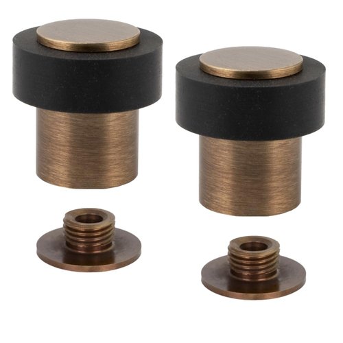 Door Stop | Threaded Base | Brass | Includes Screw + Mounting Plug | EVI Herrajes I-1802U (34 mm x 35 mm, Brass Leather - Black Rubber)