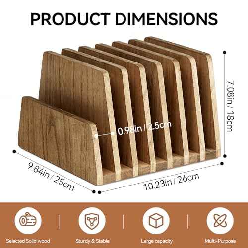 KIRIGEN Wood File Mail Organizer 7 Slots File Paper Holder Desktop Wood Document Letter Holder Organizer for Home Office Brown (7KWJJ-DBR)