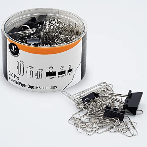Luxurecourt 350-Piece Paper Clips & Binder Clips Set in Clear Organizer