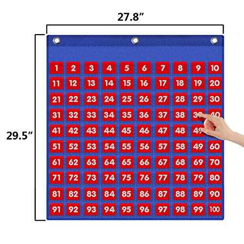 Eamay Hundreds Pocket Chart with 130 Number Cards, Number 1-100 Board Pocket Chart for Teacher Lessons in a Classroom or for Use at Home (100 Pockets)