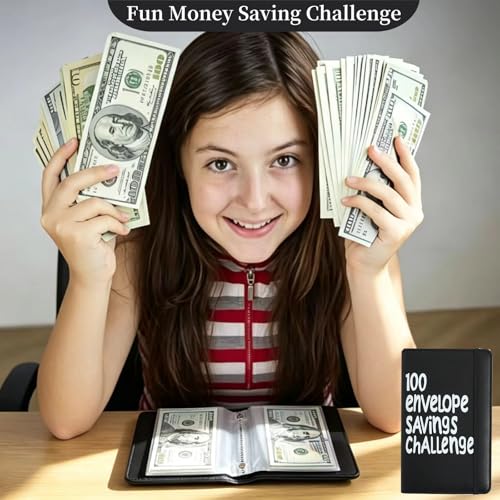 Black Money Saving Challenge Binder with Cash Envelopes - 100 Envelopes Budget Organizer