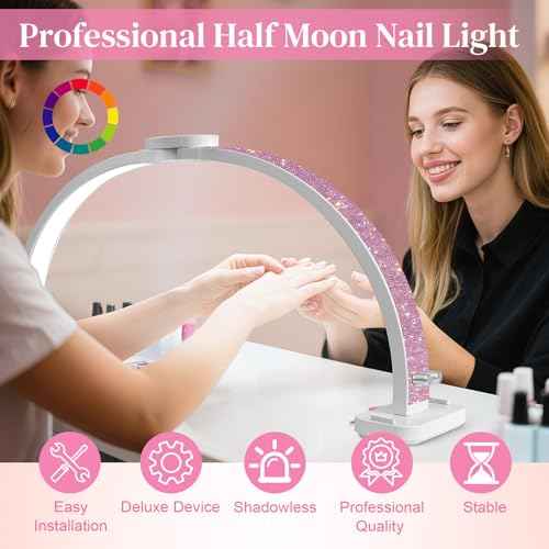 Half Moon Light for Nail Desk 31inch Half Moon Lamp Portable Ring Light for Eyelash Extensions,Suitable for Nail Beauty Crafts Sculpture Brightness Adjustable