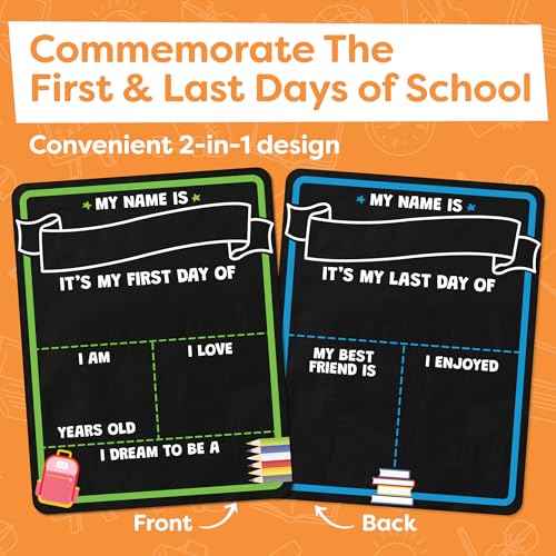 First Day of School Sign Board with Liquid Chalk Markers - 14¡±x11¡± Double-Sided & Reusable - My First and Last Day - Back to School Supplies Board for Kindergarten, Preschool
