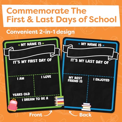 Reusable Double-Sided School Sign Board for First & Last Day - 14x11" Kids Classroom Decor