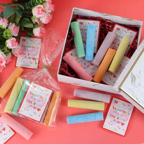 SAIWEILAI ONLINE 192pcs/24pack Valentines Chalk Set Valentines Day Gift for Valentines Day Cards for Classroom Valentine Gift Stuffer Fillers Valentines Classroom