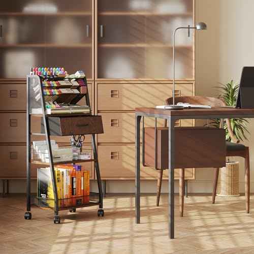 3 Tier Rolling Cart - Metal Utility Cart with Storage Drawer and Wheels, Versatile Art & Craft Organizer for Home, Office, or Studio - Ideal for Storing Brushes, Paints, and Supplies