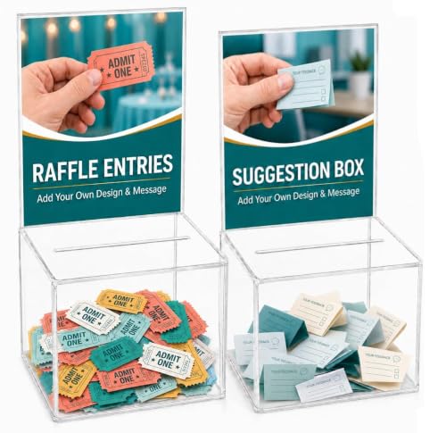 2 Pack Acrylic Raffle Ticket Box with Sign Holder 5x5x4in for Events