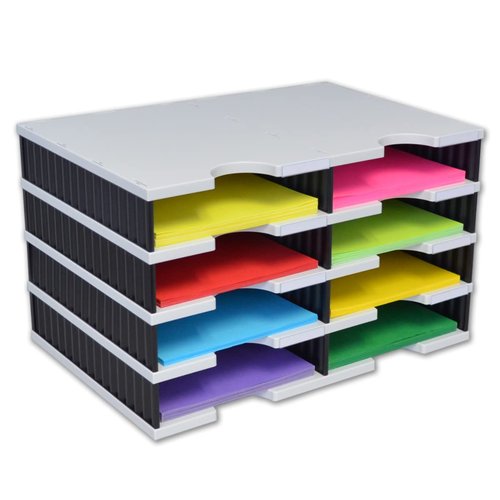 Ultimate Office TierDrop Desktop Organizer/Forms Mailroom Classroom Sorter, 8-Compartments with Optional Add-On Tiers for Easy Expansion, Gray w/Black…