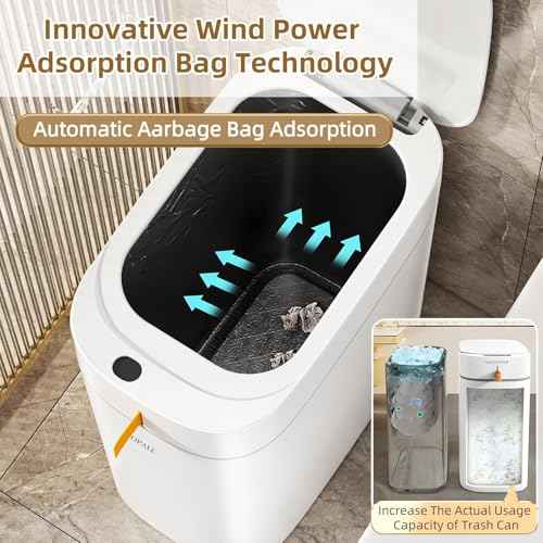 MOPALL Bathroom Trash Can with Lid, Motion Sensor Trash Can Automatic Touchless, 3.5 Gallon Smart Garbage Can with Lid,Auto-Adsorption Slim Small Waste Basket for Bedroom,Bathroom,Kitchen