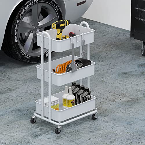 Simple Houseware White 3-Tier Heavy Duty Metal Utility Rolling Cart