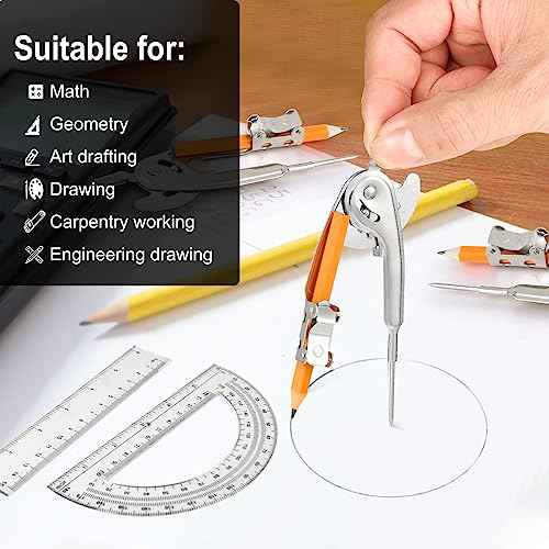 120 Pieces Geometry Math Set Compass for Geometry Math Compass and Protractor Set Include Metal Compass with Pencil Plastic Ruler and Protractor for Student School Office Woodworking Drawing Tools