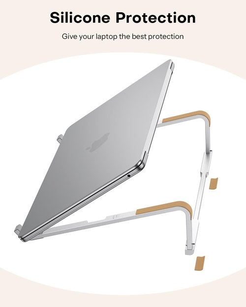 OMOTON Portable Laptop Stand - Ergonomic Aluminum Riser for 10-17.3'' Laptops | Silver Finish