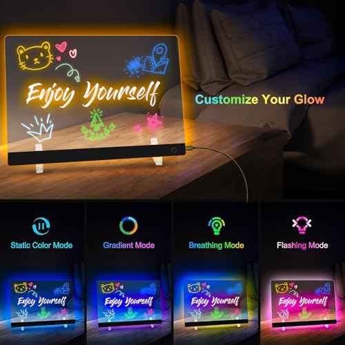 LED Note Board with Colors, Acrylic Dry Erase Board, 13.7 * 10 Inch Light Up Message Board, Reusable LED Drawing Board with Stand & 7 Markers for Home, Kitchen, Office, Bedroom, School
