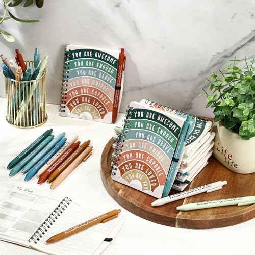 Thenshop 60 Pcs Bulk Mental Health Awareness Gifts Self Care Items Bulk Positive Affirmation Journals Inspirational Spiral Notebooks & Pens for Boss Employee Staff Coworker Student Teacher (Rainbow)