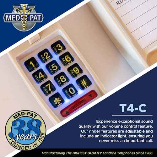 Med-Pat T-4 Full-Featured Trimline Telephone w/Ring/in-Use Light Indicator - Corded Wall Phone w/Full Range Volume Control, Hearing Aid Compatible, Ideal for Hotel, Business & Landline Use- Cream