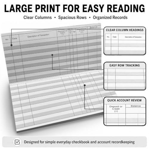 12 Pack DeBiao Checkbook Registers with Extra Wide Description Columns, Thick Paper Ledger for Personal Checking