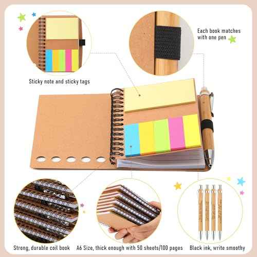 Yeaqee 30 Set Inspirational Spiral Notebook Thanksgiving Employee Appreciation Gifts Bulk with Motivational Bamboo Ballpoint Pens Sticky Notepad Christmas Gifts for Vet Tech Nurse Teacher Students