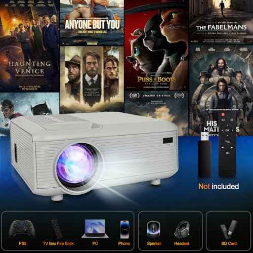 Mini Projector with HDMI Cable, Upgraded Bluetooth Projector with Screen, 1080P Full HD Portable Projector, Movie Projector Compatible with TV Stick Smartphone/HDMI/USB, indoor & outdoor use