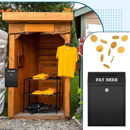 Safe Cash Box Money Collection Metal Donation Box with Lock Wall Mount Pre Drilled Mailbox Delivery Ballot for Home Office Outdoor Self Serve Stand(Black,11.8 x 8.6 x 4.7 Inch)