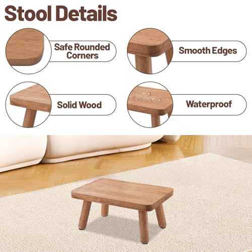 Wooden Step Stool for Adults Seniors, Anti-Slip One Step Stools, Heavy Duty Stepping Stools Kitchen Step Stool with 500lbs Capacity for Office, Bedroom, Kitchen, Bathroom