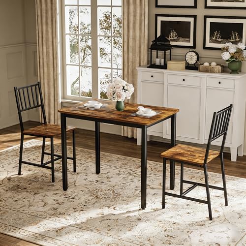KEIKI 3-Piece Dining Table Set Brown – Space-Saving Bar Table with 2 Chairs