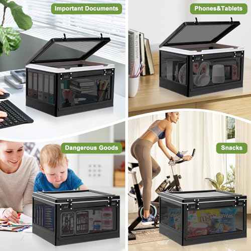 Large Medicine Lock Box, Personal Items Lockable Container for Phone/Tablet, Refrigerator Locking Storage Bin for Snack/Food, Childproof First AID Locked Cabinet