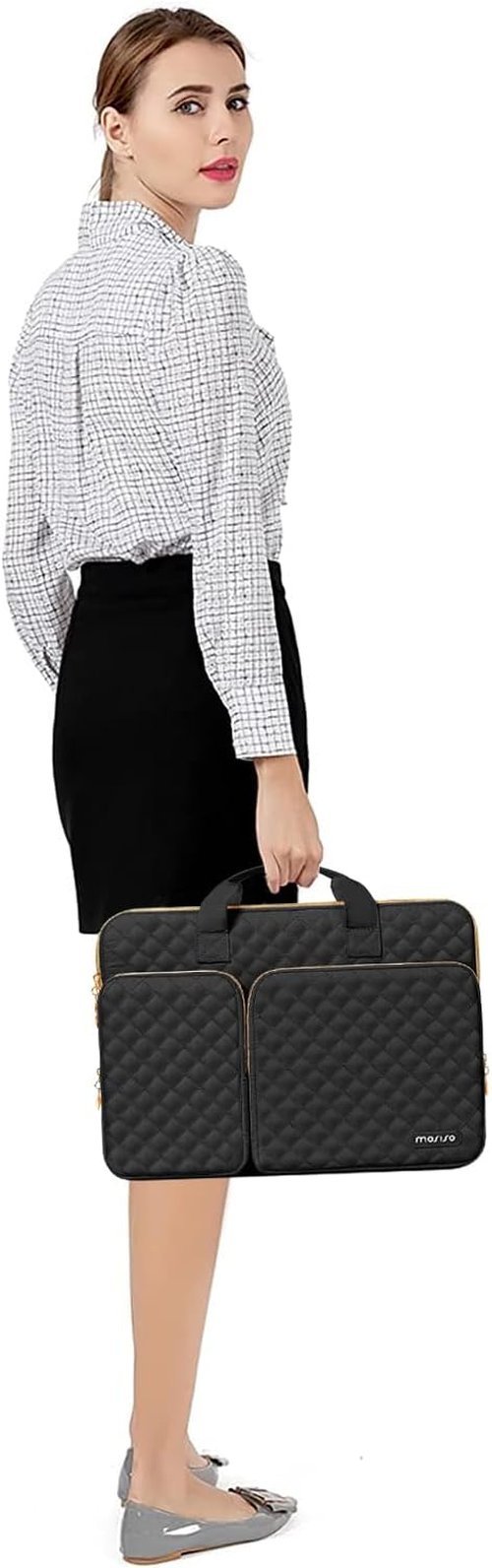 MOSISO 360 Protective Laptop Case - 16" & 15-15.6" Sleeve for MacBook Pro & More | Black Quilted Design with Pockets & Handle