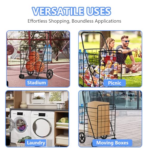 Heavy-Duty Folding Shopping Cart with Waterproof Liner & 360¡Æ Swivel Wheels | Collapsible Grocery Cart for Easy Transport, Ideal for Laundry, Shopping, and Travel ? 132 LBS Capacity