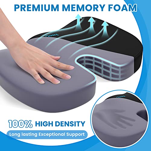 TushGuard Memory Foam Office Chair Cushion Black Large - Ergonomic Seat Pad for Pain Relief