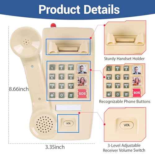 Wall Phone for Home, Corded Wall Home Phone with Adjustable Call Volume & 3 One-Touch Dialing for Seniors, Telephone Landline Phones with Mechanical Ringer Indicator for Elderly, Beige