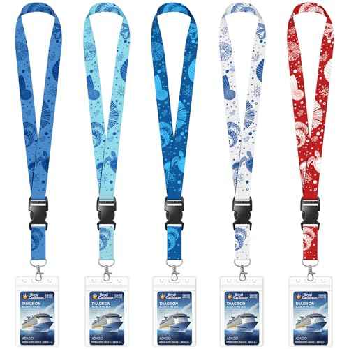 5 Pack Cruise Lanyards with Ocean Creature Design, Cruise Ship Lanyards with Waterproof ID Badge Holders for All Cruise Lines 2025, Mix