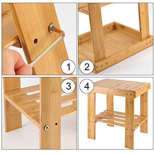 HOIGON 2 Pack 13 Inches Bamboo Step Stool, Bamboo Foot Stool with Storage Shelf, Non-Slip Stepping Stools for Home, Garden,Bathroom