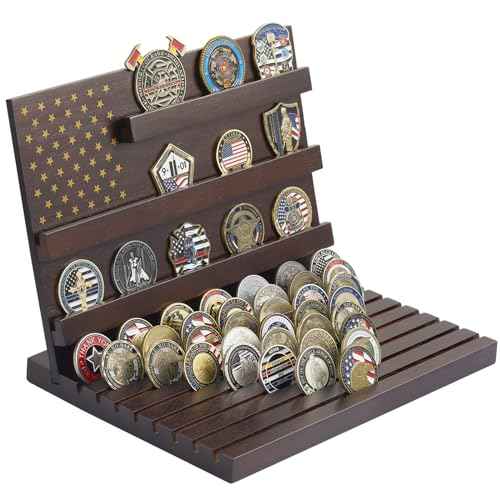 PiaoHao Challenge Coin Display Stand Military Coin Holder Wooden Rack Holds 80 Coins