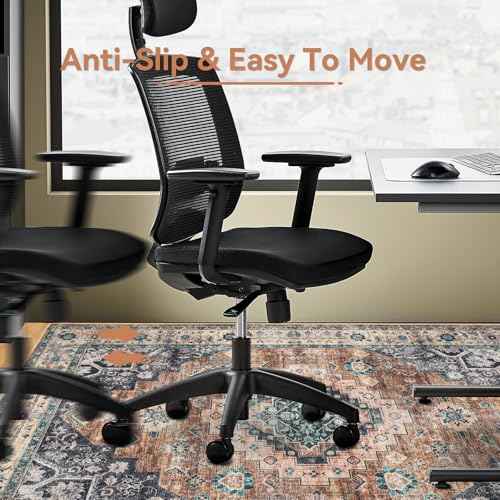 Office Chair Mat for Hardwood Floor, 36"¡¿48" Boho Under Desk Mat Rug with Non-Slip Backing as Floor Protector, Computer Rolling Chair Mat for Office Home, Machine Washable, Red